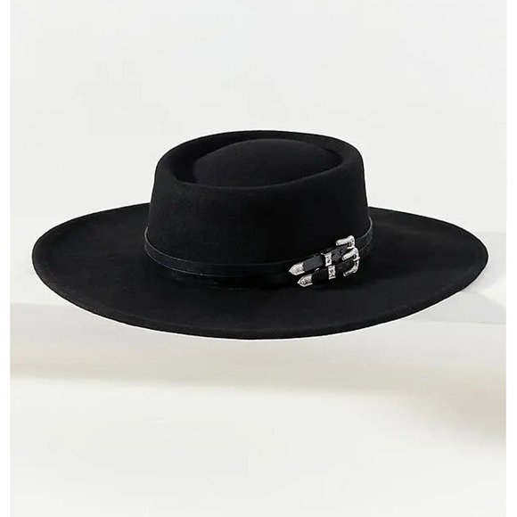 San Diego Hat Ella Double-Belt Wool Telescope Boater Hat Black Women's One Size - Picture 1 of 5